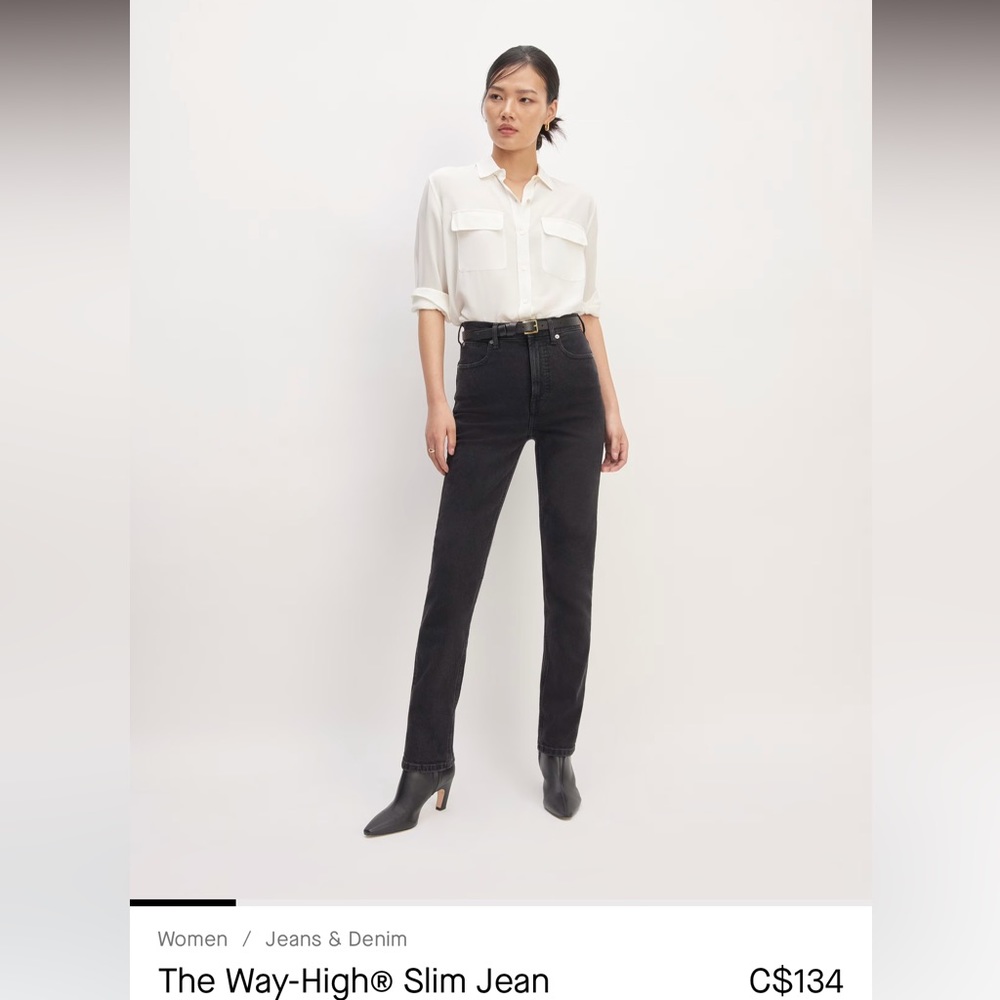 NWOT Everlane the way high slim jean size 25, 29” inseam in washed black color